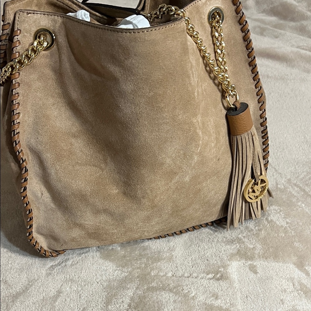Marc Jacobs Tan Suede Shoulder Bag with Gold Chain